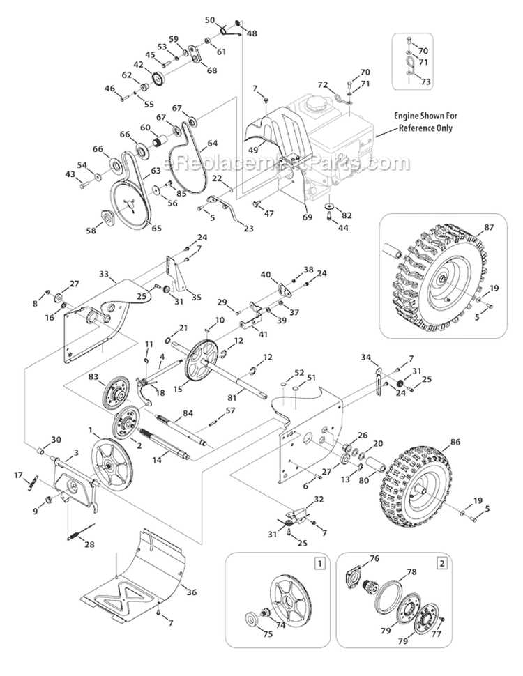 Drive System Diagram and Parts List for 31A-63BD700 2012 Yard Machines Snow Blower